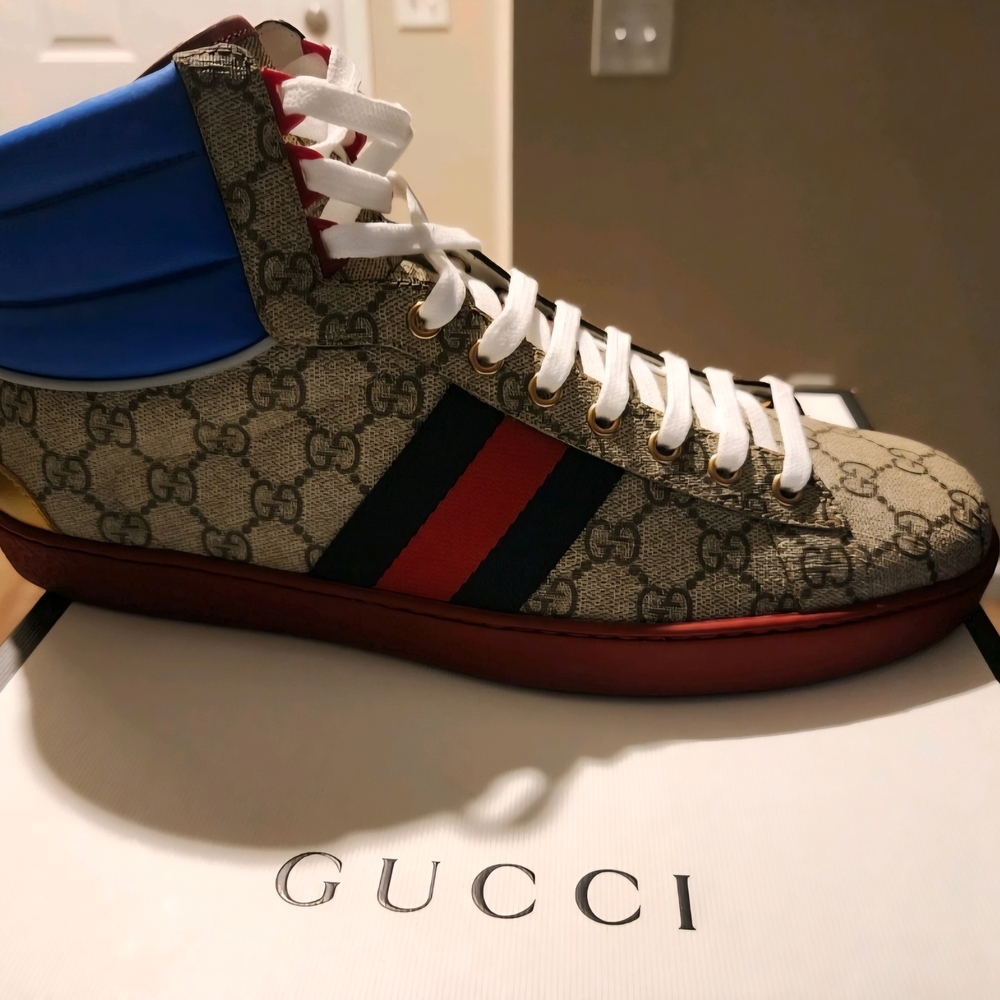 Gucci Men's High-Top Sneakers - Beige, Blue, Red - Authenticity Guaranteed-